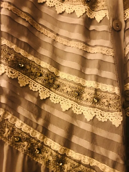 Light Blue Lace-Trim Button-Up Womens Blouse - Picture 6 of 11